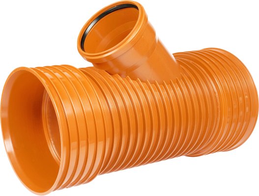 Trójnik trzykielichowy kanalizacji zewnętrznej K2-Kan ID 45° PP bez uszczelek do rury korugowanej, z uszczelką do rury gładkiej KG, oranż 250/250 Kaczmarek 1020243450